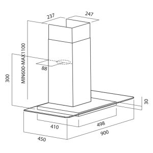 Hotte Décorative Inox + Vitre FOCUS - F916X